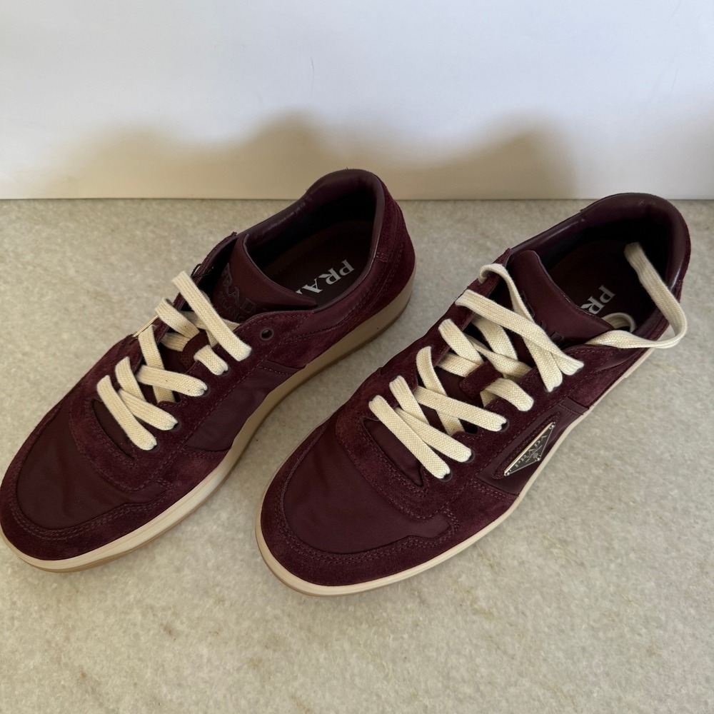 Prada Milano 2EE364 Men Dark Red Suede Fabric Downtown Sneakers shoes UK 9 - Picture 11 of 16